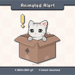Alerte de diffusion Twitch animée Kitty White Box | Décoration de ruisseau GIF