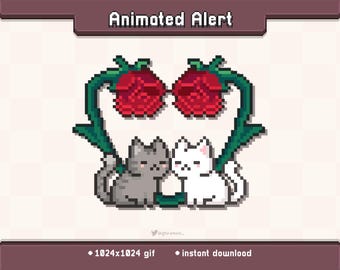 Valentine Rose Kitty Animated Twitch Stream Alert | Stream Decoration GIF