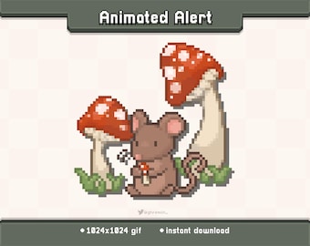 Cottagecore Mushroom Mouse Animated Twitch Stream Alert | Stream Decoration GIF