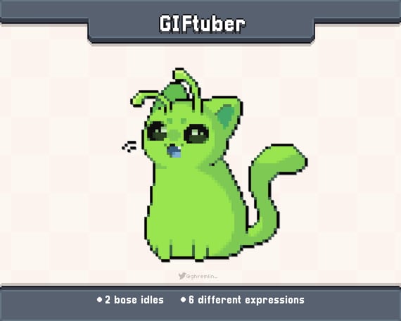 Animated GIFtuber Glorp Alien Cat Pixel Art | 8 Different Expressions | Veadotube Mini Ready