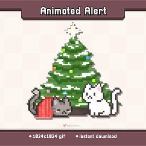 Christmas Tree Kitty Animierte Twitch Stream Alarm | Stromen Dekoration GIF