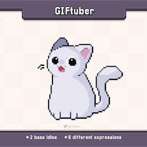 Animated GIFtuber White Cat Pixel Art | 8 Different Expressions | Veadotube Mini Ready