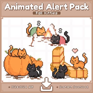 Alertas de transmisión de Twitch de gatitos de otoño ANIMADOS / Mascota de transmisión de otoño / Decoración de transmisión