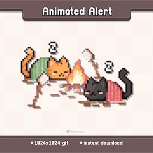 Fall Cozy Campfire Kitty Animated Twitch Stream Alert | Stream Decoration GIF