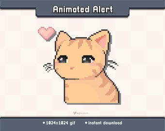 Kitty Orange Hearts Animated Twitch Stream Alert | Stream Decoration GIF