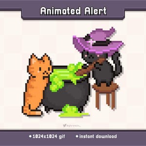 Alerte de diffusion Twitch animée Spooky Witch Kitty | GIF de décoration de ruisseau d'Halloween