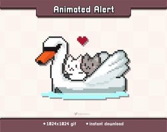 Valentine Swan Boat Kitty Animated Twitch Stream Alert | Stream Decoration GIF