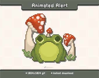 Cottagecore Mushroom Frog Animated Twitch Stream Alert | Stream Decoration GIF