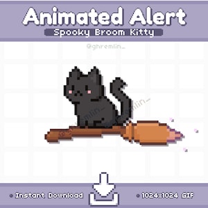 GEANIMEERDE Spooky Broom Kitty Cat Twitch-streammeldingen | Halloween-stroomhuisdier | Stroomdecoratie