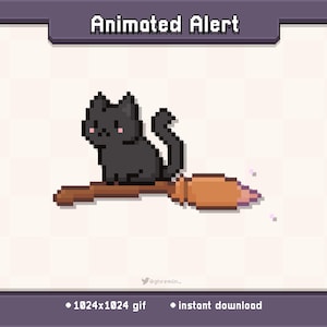 Spooky Broom Kitty Animated Twitch Stream Alert | Halloween Stream Decoration GIF
