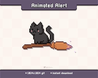 Spooky Broom Kitty Animated Twitch Stream Alert | Halloween Stream Decoration GIF