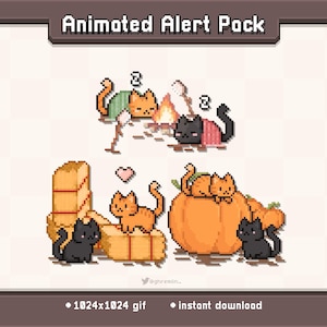 Fall Kitty Animated Twitch Stream Alert Pack | Stream Decoration GIF