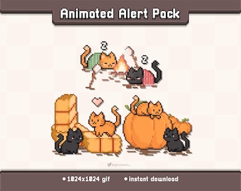 Fall Kitty Animated Twitch Stream Alert Pack | Stream Decoration GIF