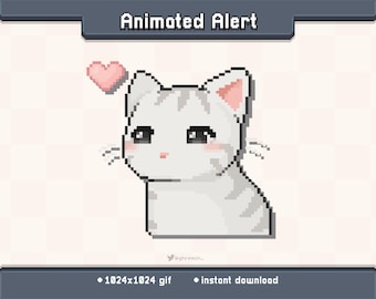 Alerta animada de Twitch con corazones blancos de Kitty / GIF de decoración de transmisión