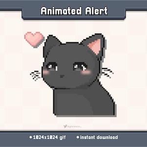 Kitty Black Heart Animated Twitch Stream Alert | Stream Decoration GIF