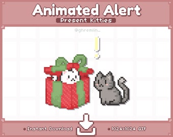 ANIMATED Christmas Present Kitty Cat Twitch Stream Alerts | Stream Pet | Stream Decoration
