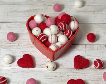 Valentines Day Red and Pink Felt Mixture Felt Balls Mix for Decoration or Crafting