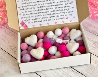 MAKE YOUR OWN! Pink & Purple Valentines Garland! Kids Felt Craft Kit Gift Limited Edition Feb 2024 Limited Edition diy Felt Ball Garland