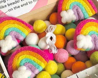 MAKE YOUR OWN! Rainbow Garland! Bright Fun Summer Do it Yourself Garland Kit Kids Felt Craft Kit Gift Rainbow Felt Ball Garland