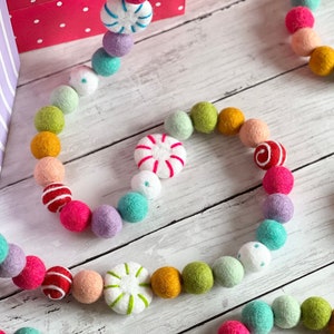 Bright Christmas Color Candy Pom Pom Decor Garland Felt Ball Decoration for Mantel Kids Holiday Candy Cane Decorations for Mantel