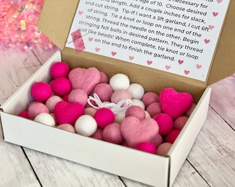 MAKE YOUR OWN! Pink Valentines Garland! Kids Felt Craft Kit Gift Limited Edition Feb 2023 Limited Edition diy Felt Ball Garland