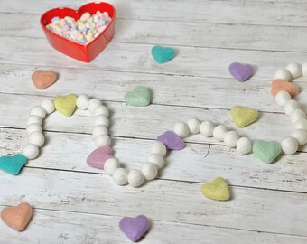 Pastel Hearts Valentines Candy Felt Ball Garland Banner Pastel Felted Conversation Heart Decoration for Mantel