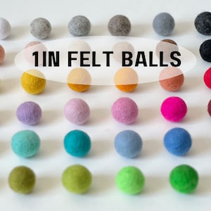 1in Wool Felt Balls - Assorted Colors Sold Individually or Bulk - Felt Pom Pom Garland Supplies