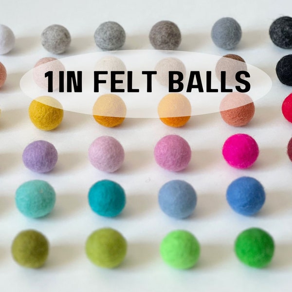 1in Wool Felt Balls - Assorted Colors Sold Individually or Bulk - Felt Pom Pom Garland Supplies