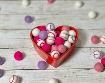 Valentines Day Felt Mixture Pink and Purple Felt Balls Mix for Decoration or Crafting