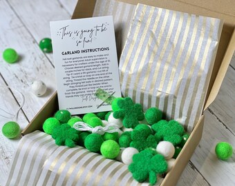 MAKE YOUR OWN! St. Patrick's Day Shamrock Garland! Kids Felt Craft Kit St. Patties diy Felt Ball Garland Craft for Adults