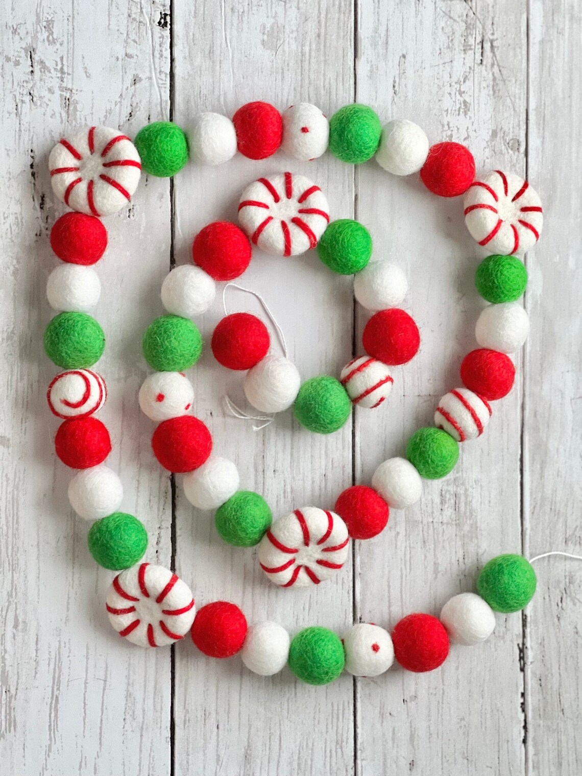 Christmas Candy Cane Pom Pom Decor Garland Felt Ball - Etsy