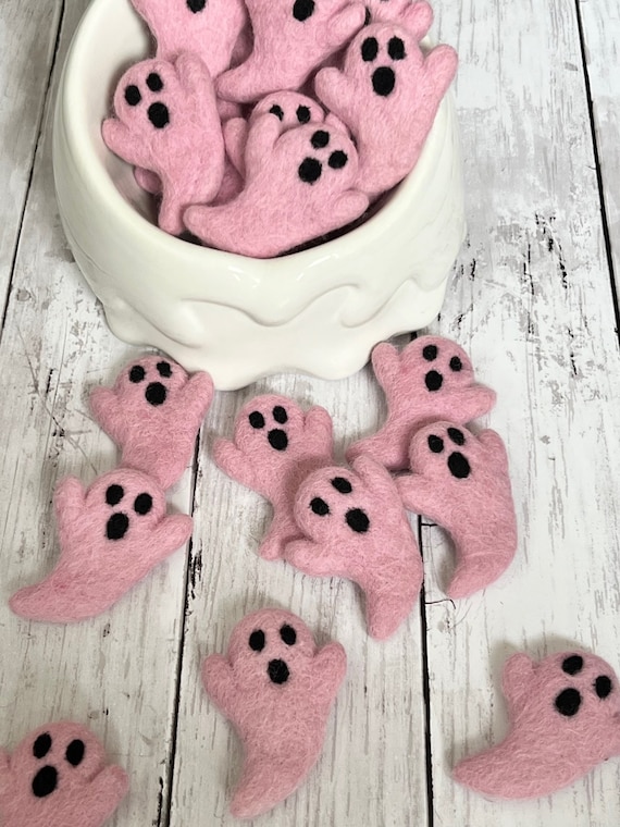 Pink Ghosts Felted Halloween Wool Shapes Felt Fall Felt Shapes DIY Ghost Halloween Craft for Kids DIY