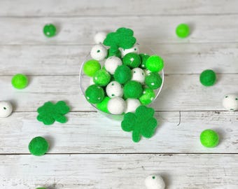 St Patricks Day Shamrock Felt Mixture Felt Balls Mix for Decoration or Crafting
