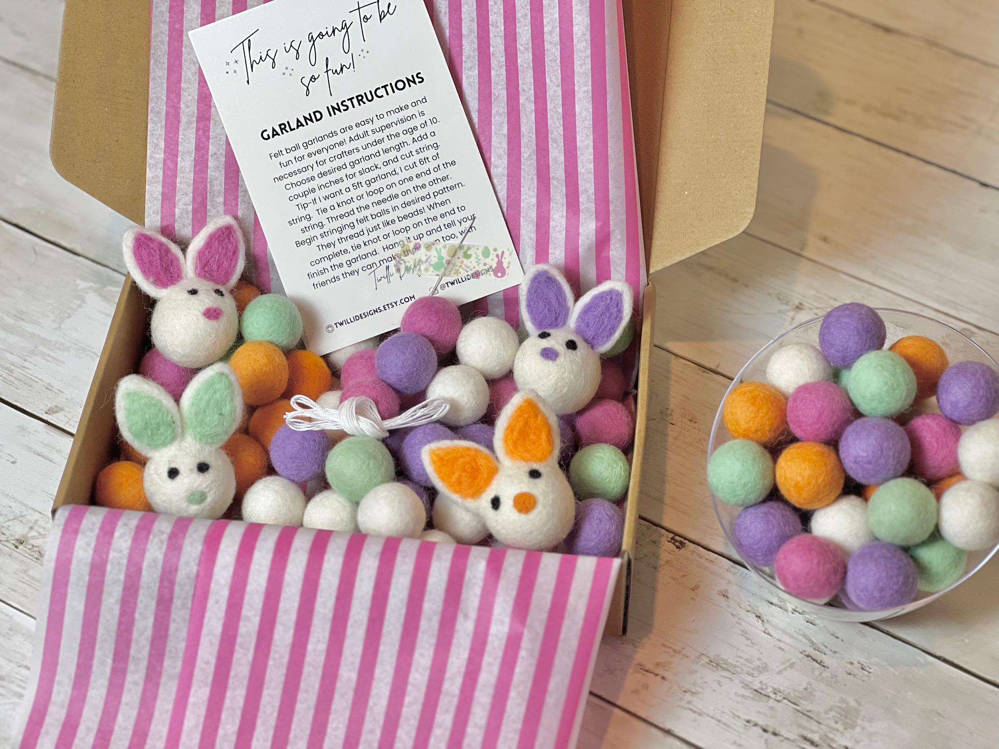 MAKE YOUR OWN! Easter Bunny Garland! Kids Spring Break Felt Craft Kit Gift diy Bunny Felt Ball Decoration