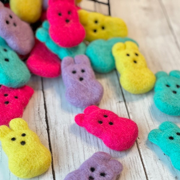 Felt Bunny Peep Felted Easter Bunnies Wool Felt Spring Felt Shapes DIY Easter Craft for Kids DIY Kit Bunny Peep Spring Craft