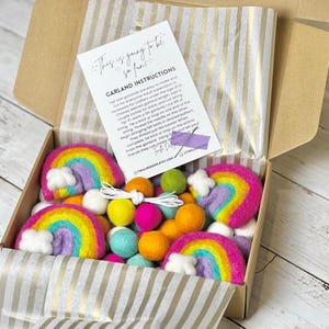 MAKE YOUR OWN! Rainbow Garland! Bright Fun Summer Do it Yourself Garland Kit Kids Felt Craft Kit Gift Rainbow Felt Ball Garland