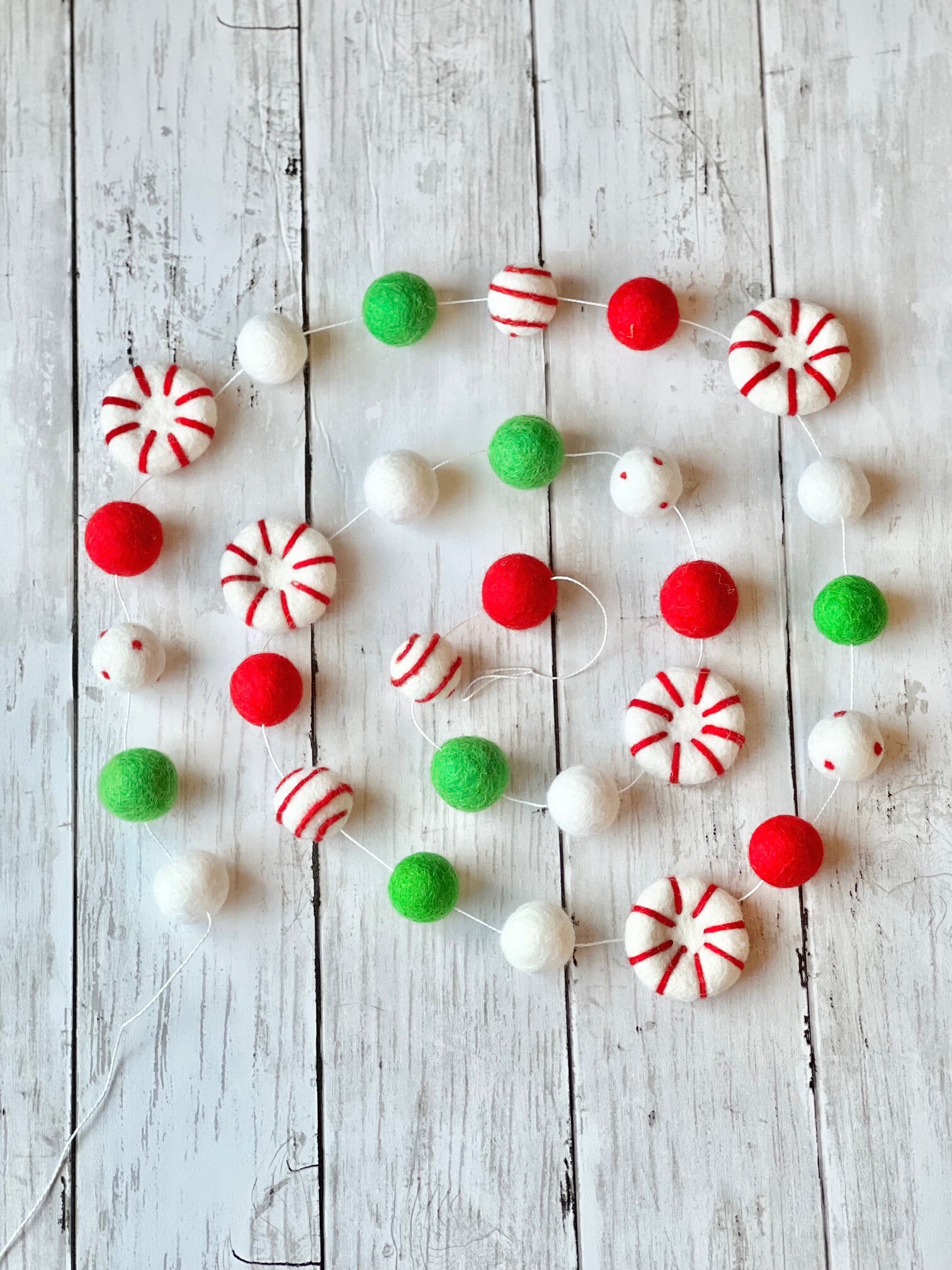 Christmas Candy Cane Pom Pom Decor Garland Felt Ball - Etsy