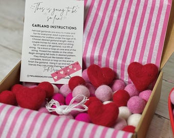 MAKE YOUR OWN! Red Valentines Garland! Kids Felt Craft Kit Gift Limited Edition Feb 2023 Limited Edition diy Felt Ball Garland
