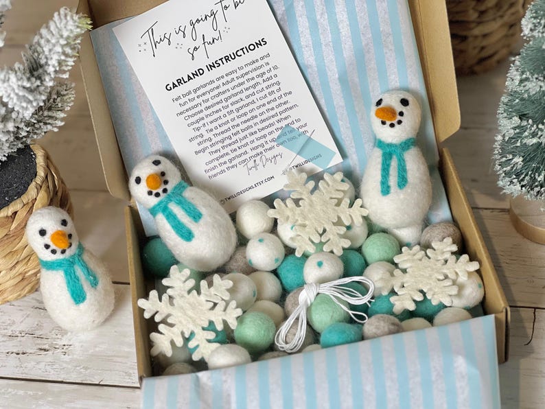 MAKE YOUR OWN! Snowman Garland! Kids Felt Ball Craft Kit Gift Limited Edition January 2024 Limited Edition diy Felt Ball Garland image 2