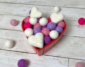 Valentines Day White, Pink, Purple Felt Mixture Felt Balls Mix for Decoration or Crafting