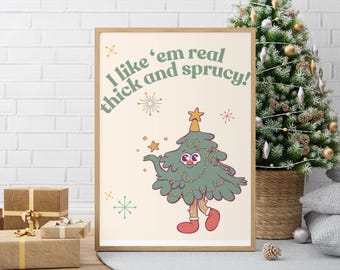 Retro Tree Holiday Poster, Fun Christmas Decor, Festive Wall Art, Unique Gift for Tree Lovers, Cheerful Home Decoration