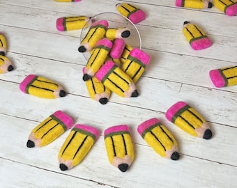 Felt School Pencils Felted Pencils Wool Felt Back to School Felt Shapes DIY Teacher Craft for Kids