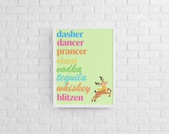 Festive Holiday Wall Art, Rolled Posters for Christmas Decor, Reindeer Art, Funny Holiday Prints, Unique Gift for Wine Lovers