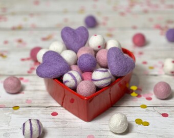 Valentines Day Purple and Pink Felt Mixture Felt Balls Mix for Decoration or Crafting
