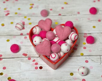 Valentines Day Pink Felt Mixture Felt Balls Mix for Decoration or Crafting
