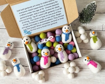 MAKE YOUR OWN! Snowman Garland! Kids Felt Ball Craft Kit Gift Limited Edition January 2024 Limited Edition diy Felt Ball Garland