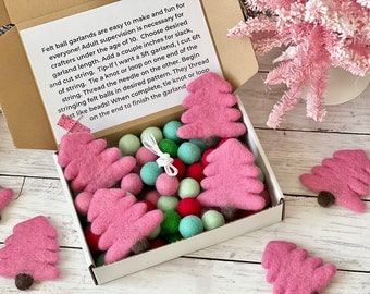 MAKE YOUR OWN! Pink! Christmas Tree Garland! Kids Felt Ball Craft Kit Gift Limited Edition Dec 2023 Limited Edition diy Felt Ball Garland