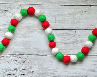 Christmas Garland Red & Green Felt Ball Holiday Xmas Decor for Mantel Fun Cute Kids Christmas Garland