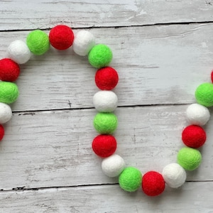 Christmas Garland Red & Green Felt Ball Holiday Xmas Decor for Mantel Fun Cute Kids Christmas Garland