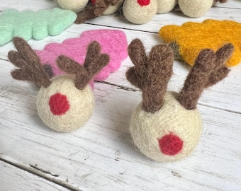 Felted Rudolph Red Nosed Reindeer Trees Wool Shapes Felt Holiday Felt Shapes DIY Christmas Deer Craft for Kids